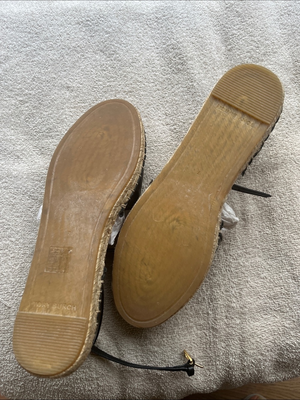 Tory Burch Black Leather Espadrilles with Gold Logo Medallion - Picture 3 of 5